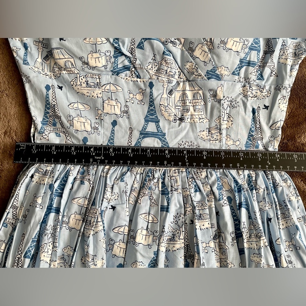 SOLD | ModCloth x Bernie Dexter Blue Sophie Dress Eiffel Tower Poodle SMALL - Picture 7 of 12